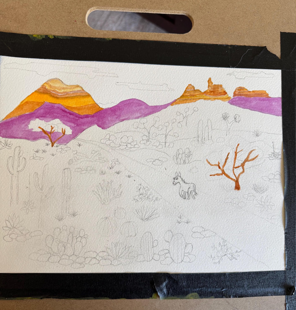 Donkey in the bright desert watercolor