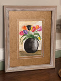 Tulips in black vase- an original watercolor