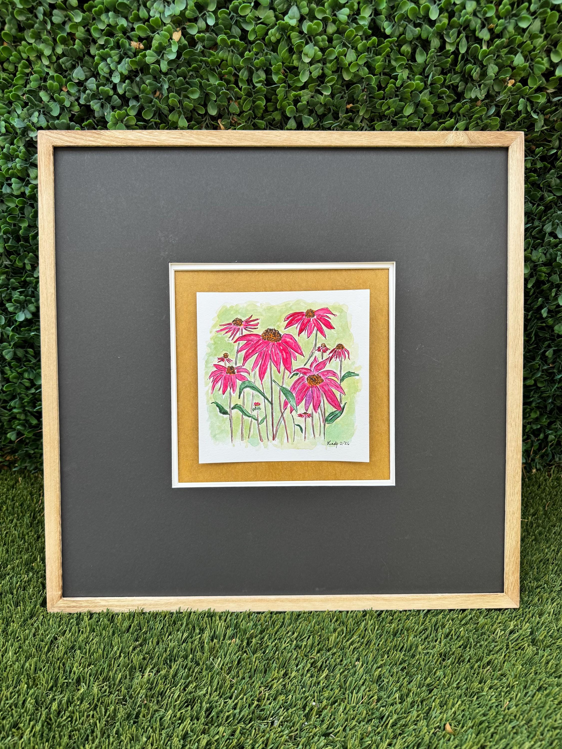 Original watercolor of pink coneflowers