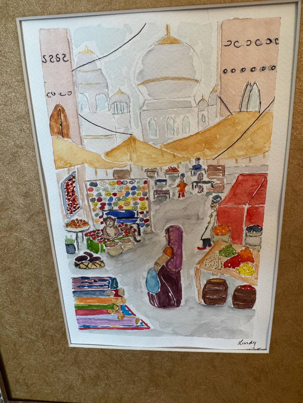 Market Day in India Watercolor 7x 10 " painting