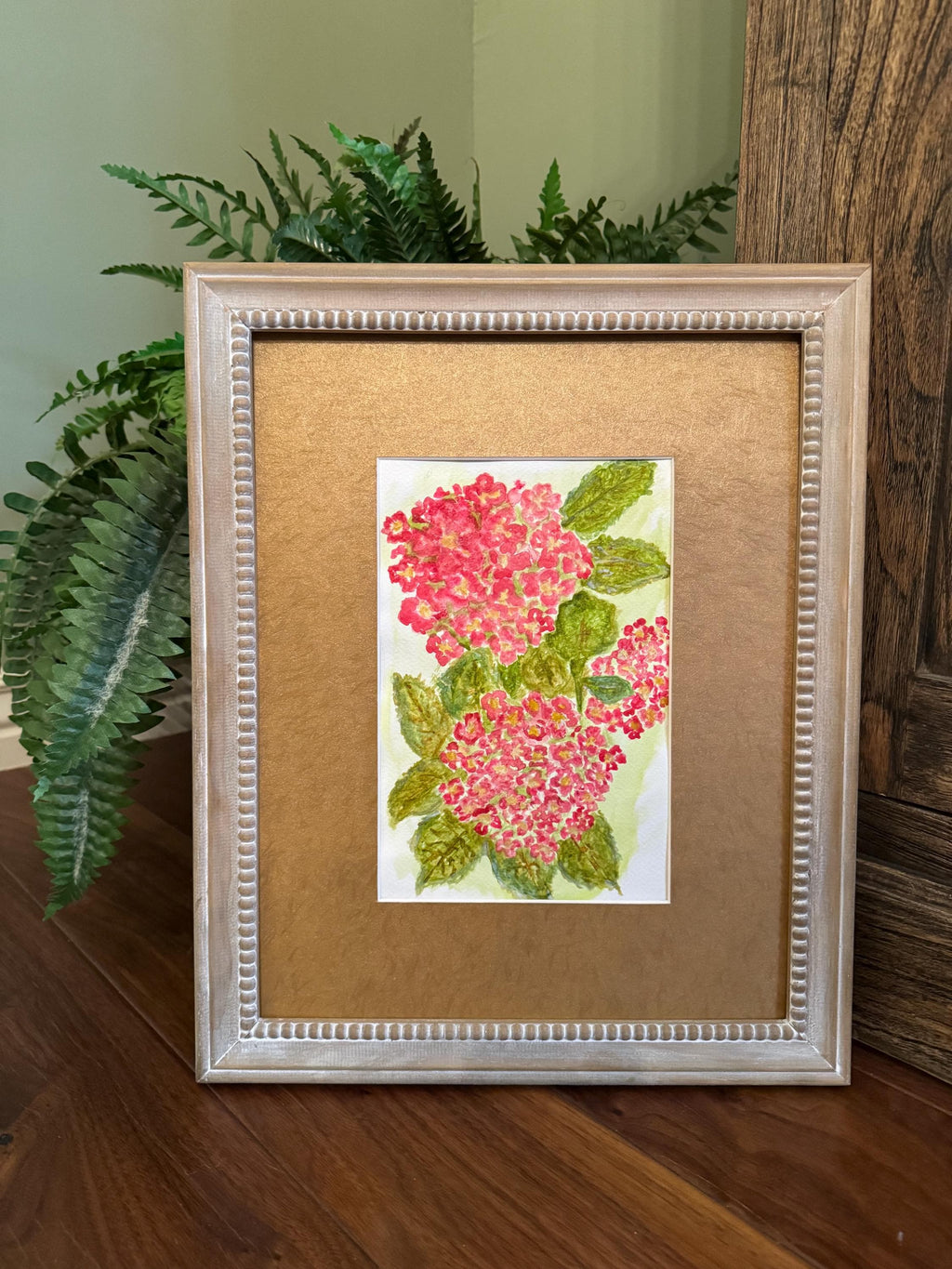 Original Hand painted watercolor Pink hydrangeas.