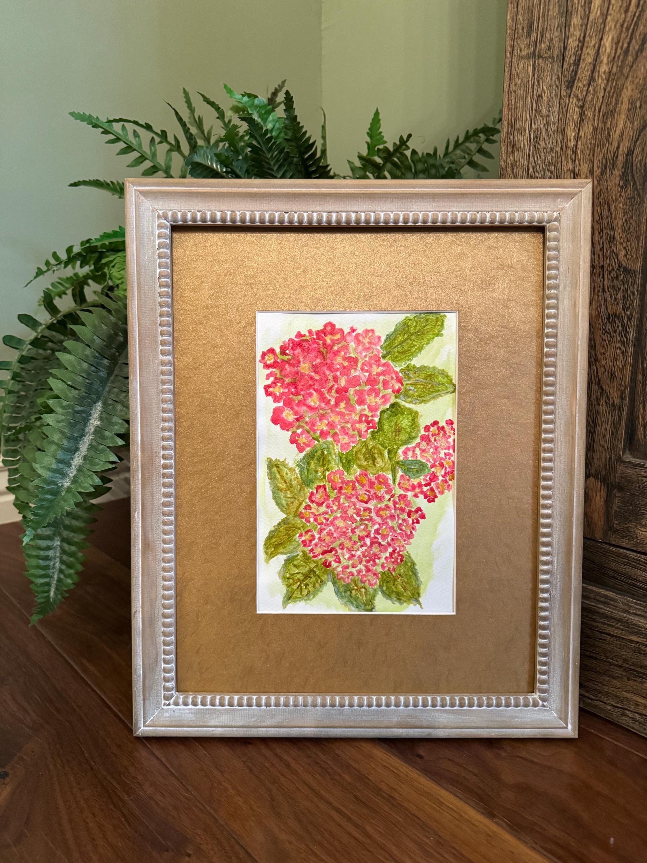 Original Hand painted watercolor Pink hydrangeas.