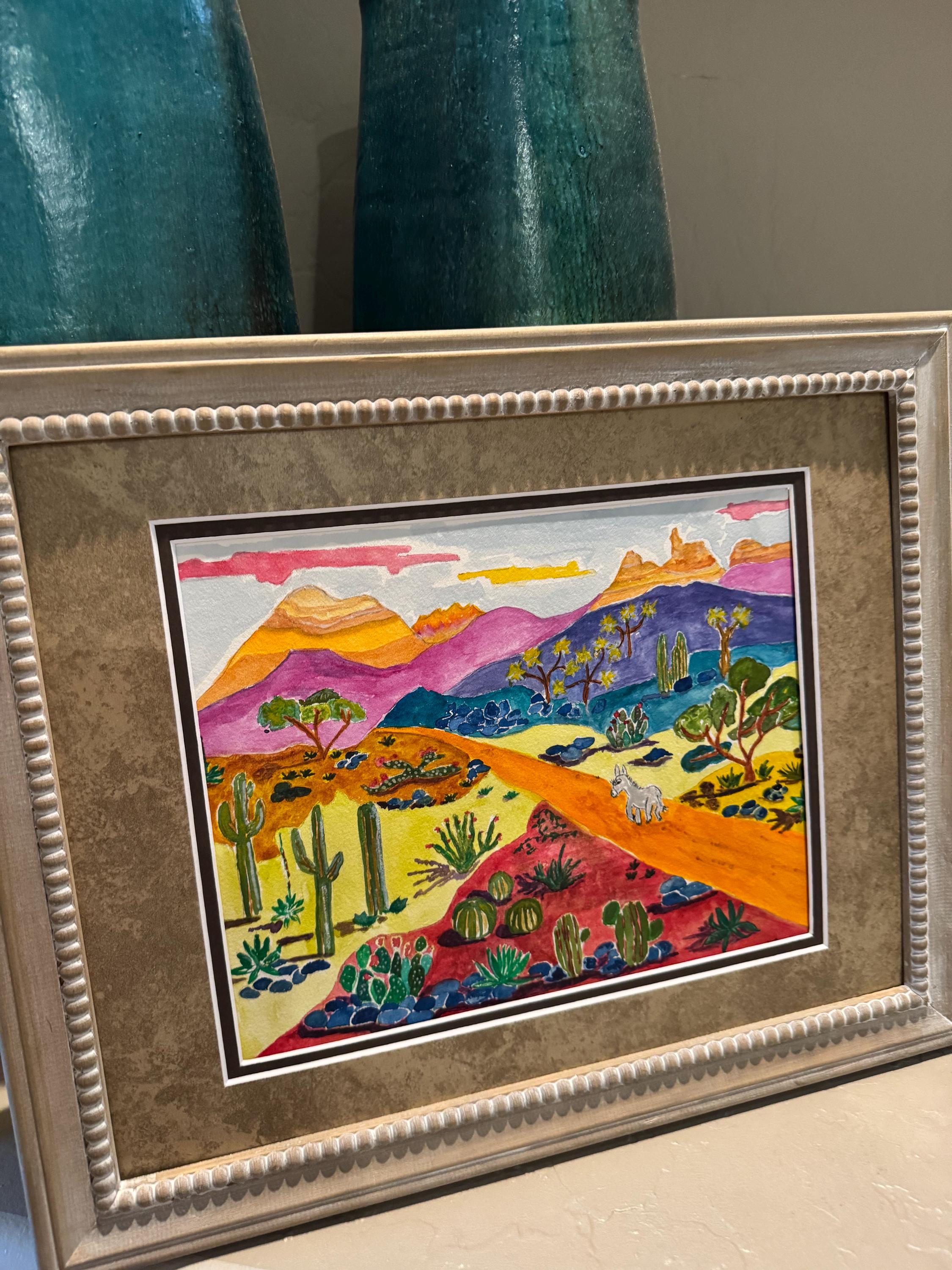 Donkey in the bright desert watercolor