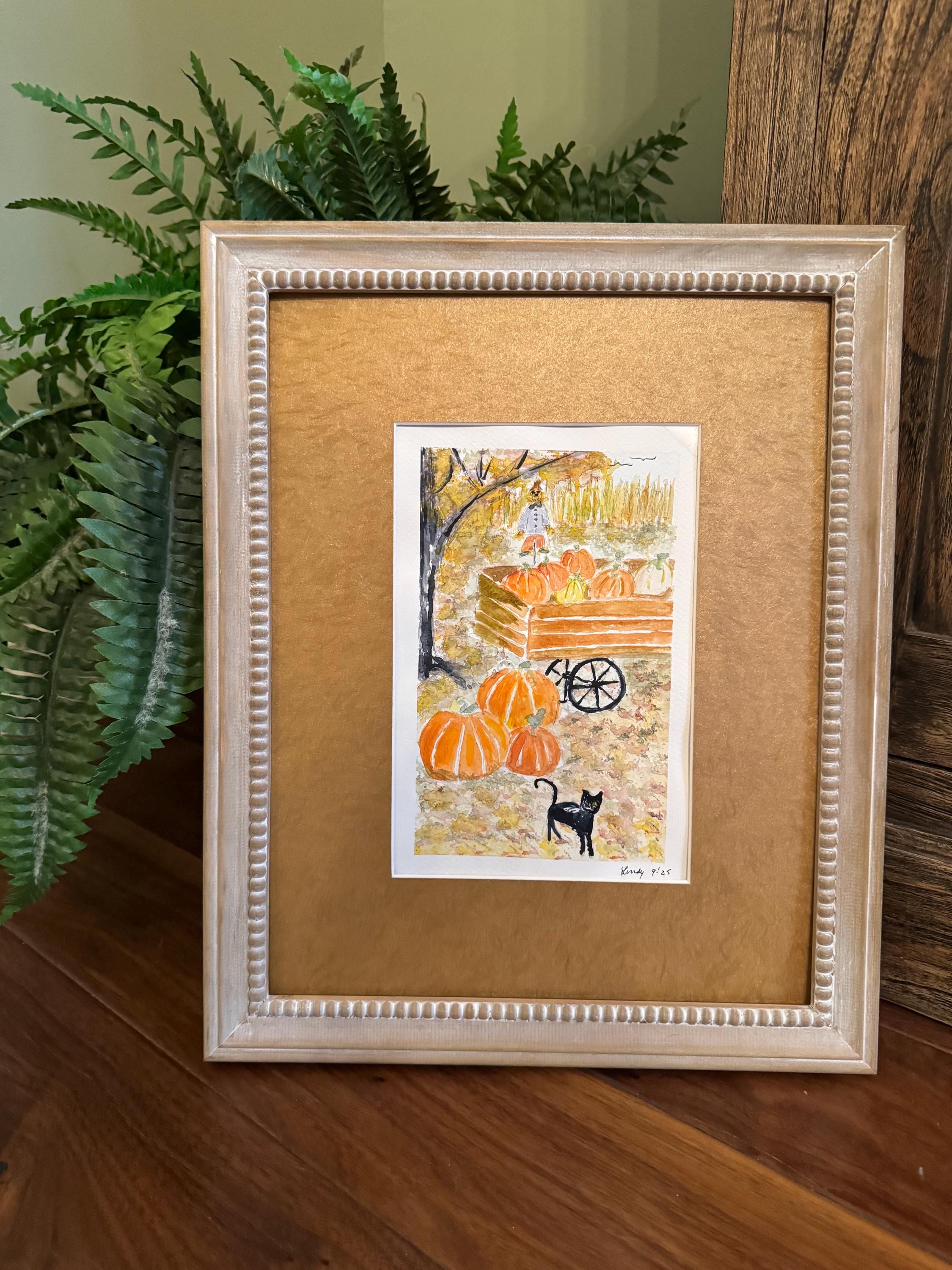 Original Hand painted watercolor Halloween scene