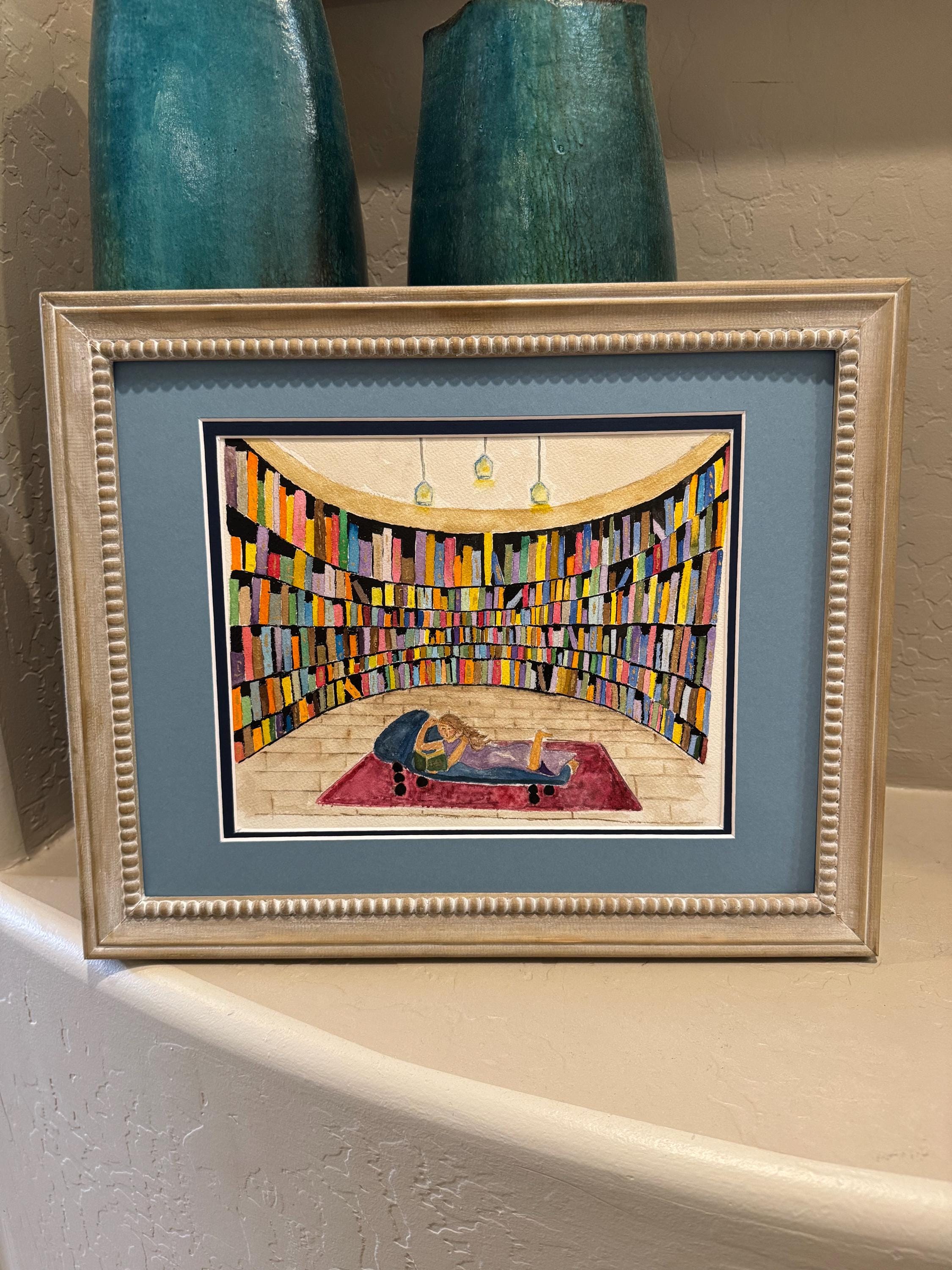 Relaxing in the Library 9x12" Watercolor