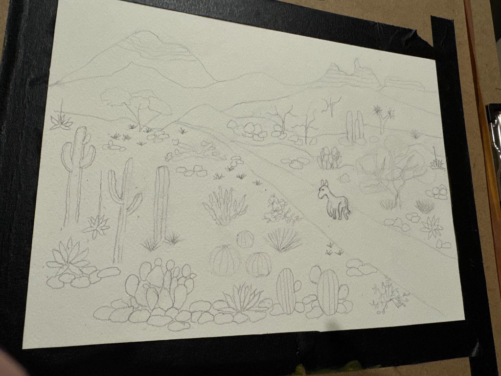 Donkey in the bright desert watercolor