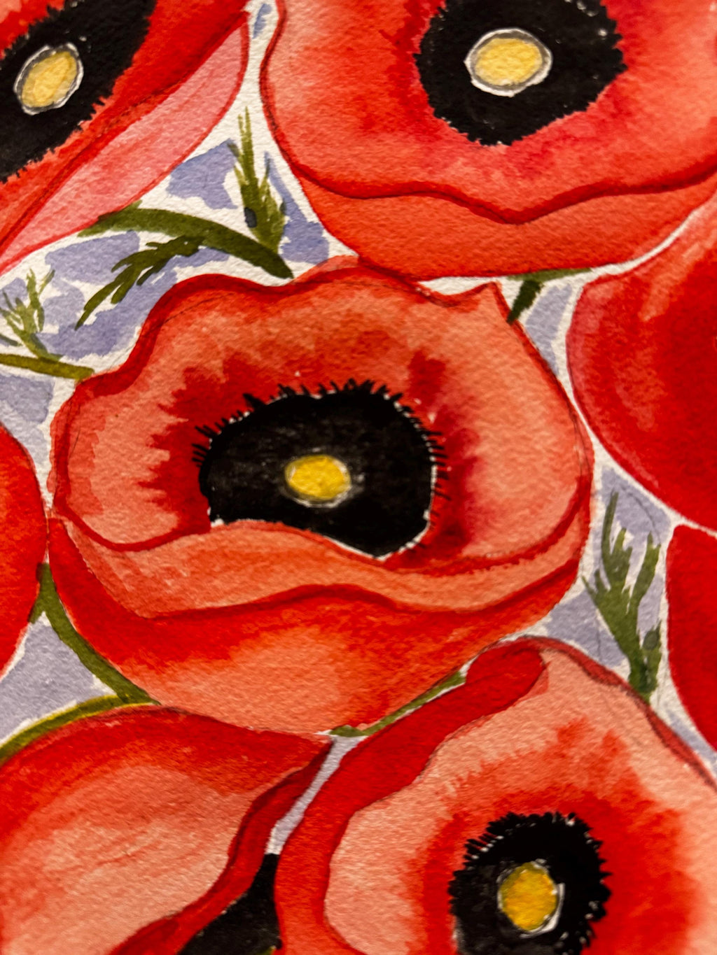 Poppies! Large orignal water color unframed.