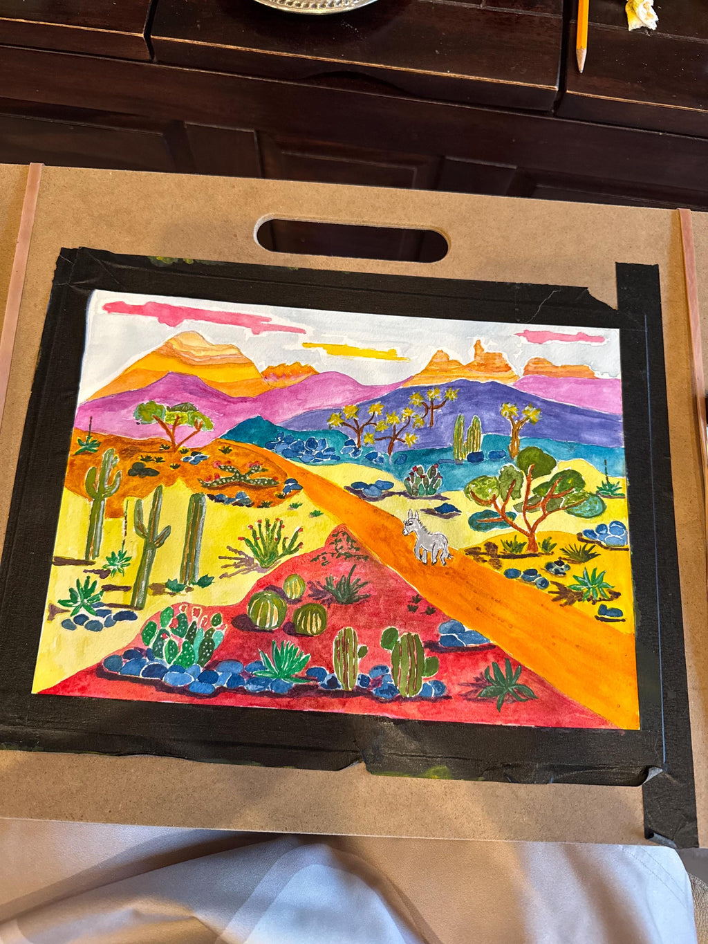Donkey in the bright desert watercolor