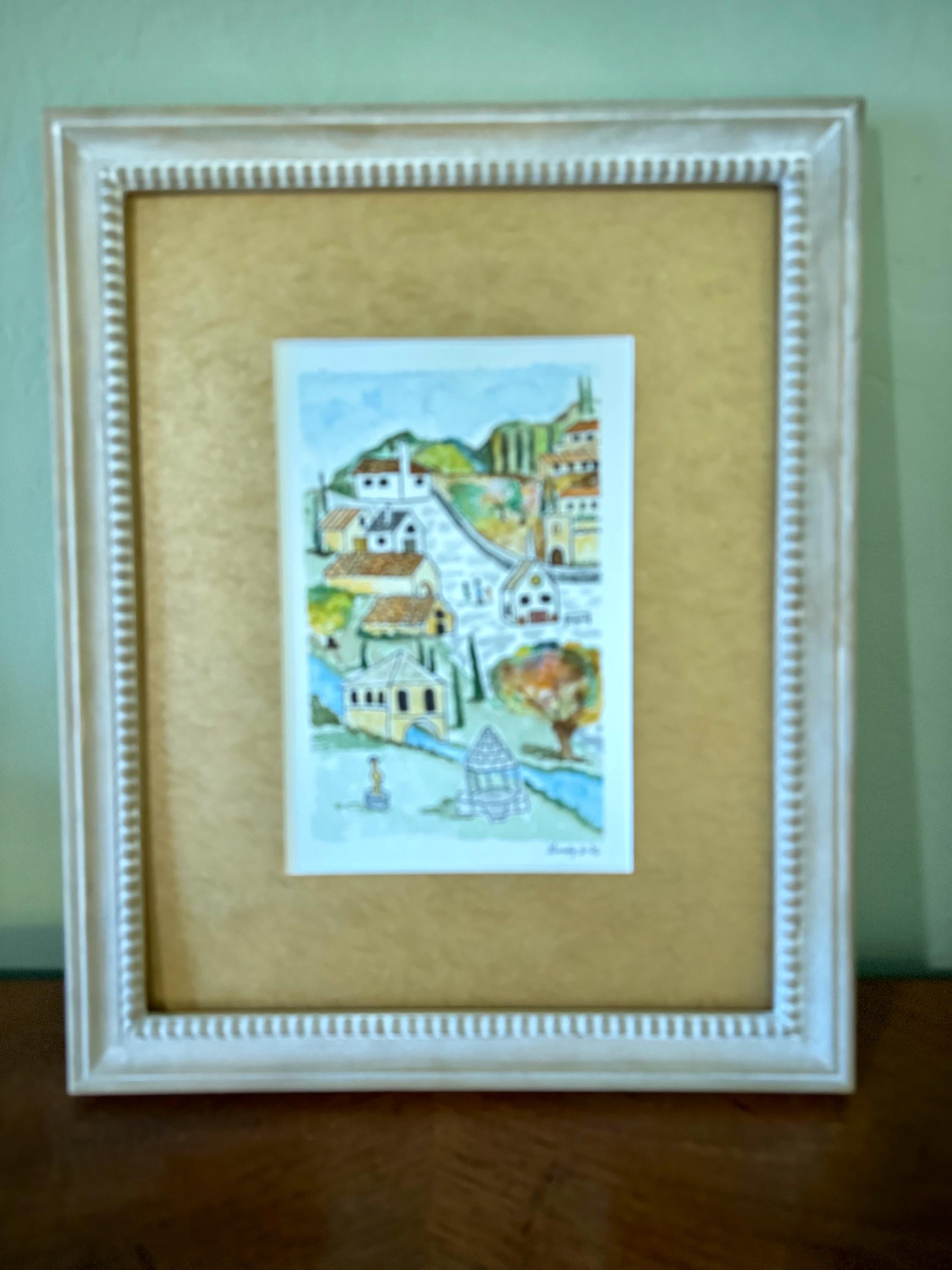 Original Hand painted Watercolor Village Scene