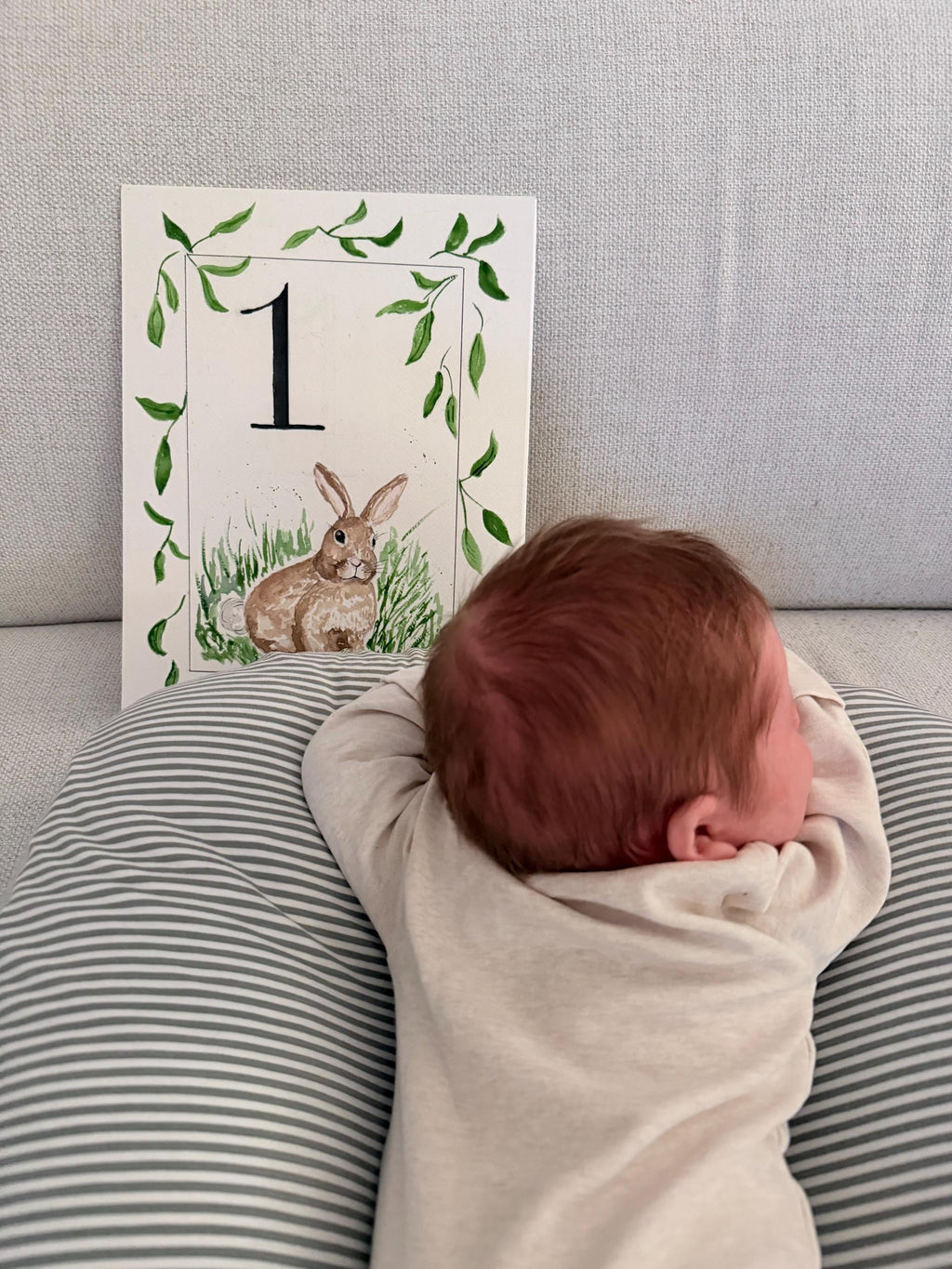 Set of 12 custom watercolor baby milestone cards. One per month.