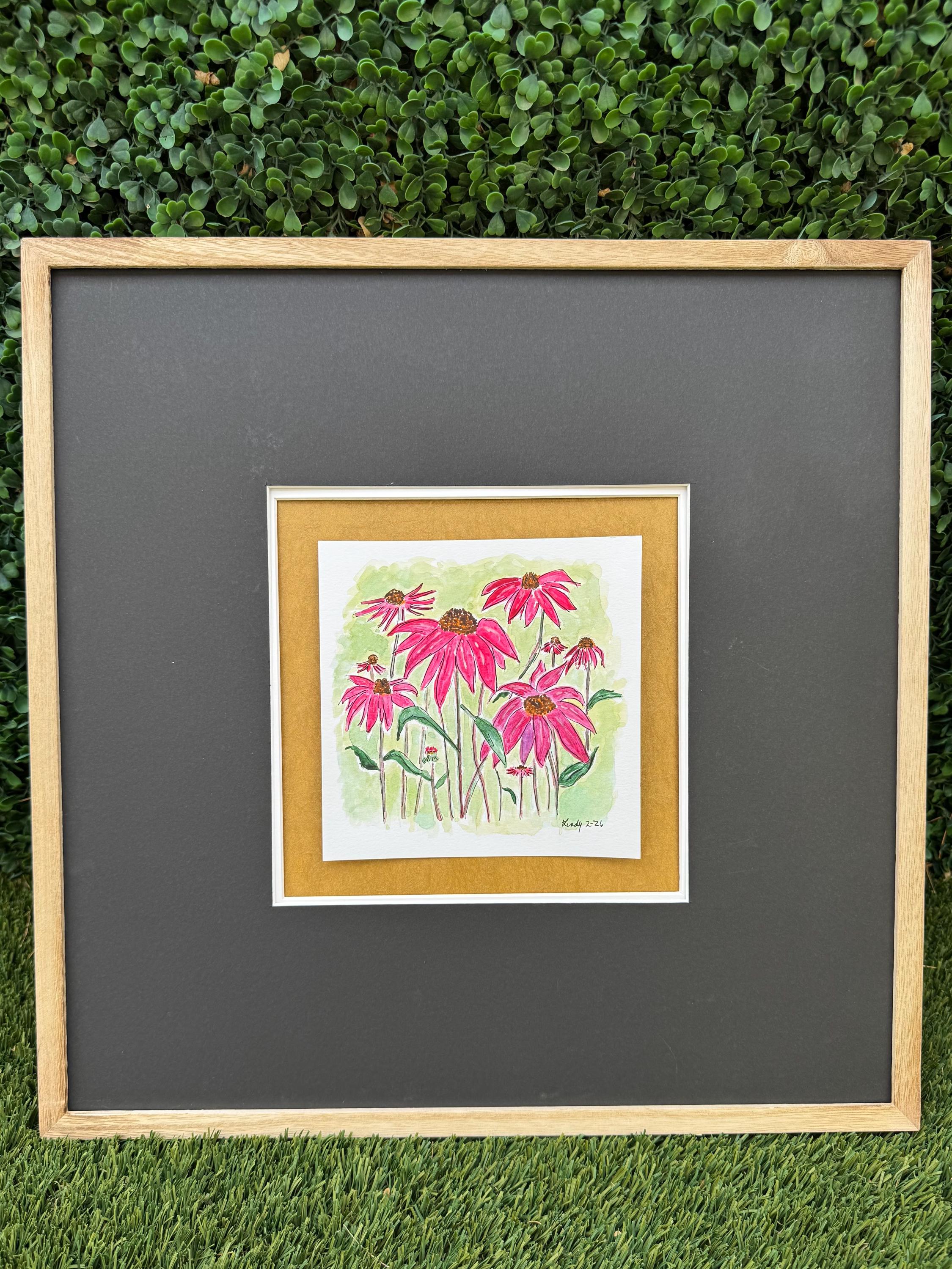 Original watercolor of pink coneflowers