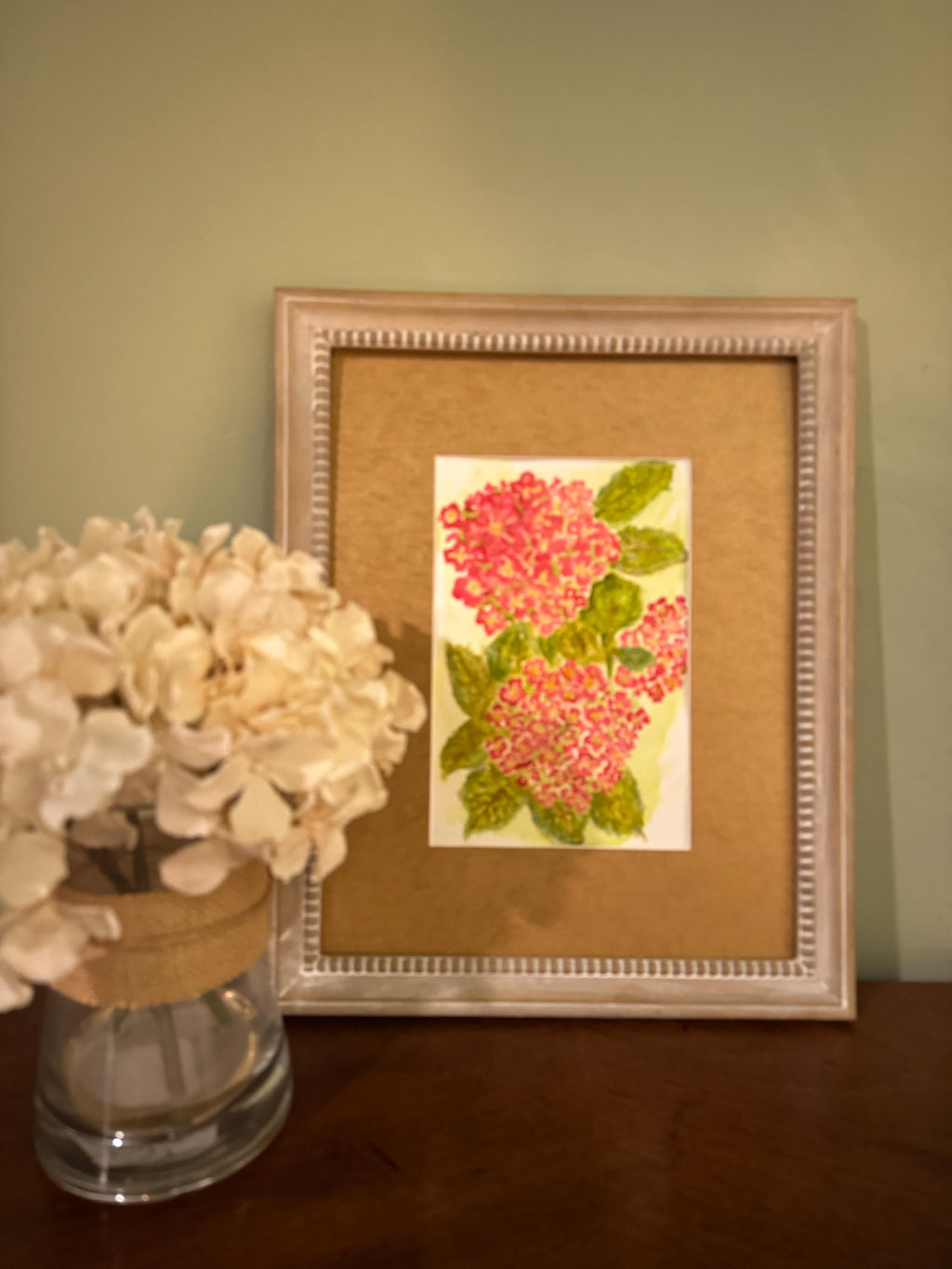Original Hand painted watercolor Pink hydrangeas.